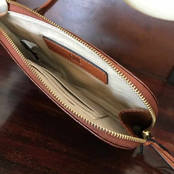 Frye Paige Cognac Leather Fringed Wristlet NWT - Picture 3 of 7